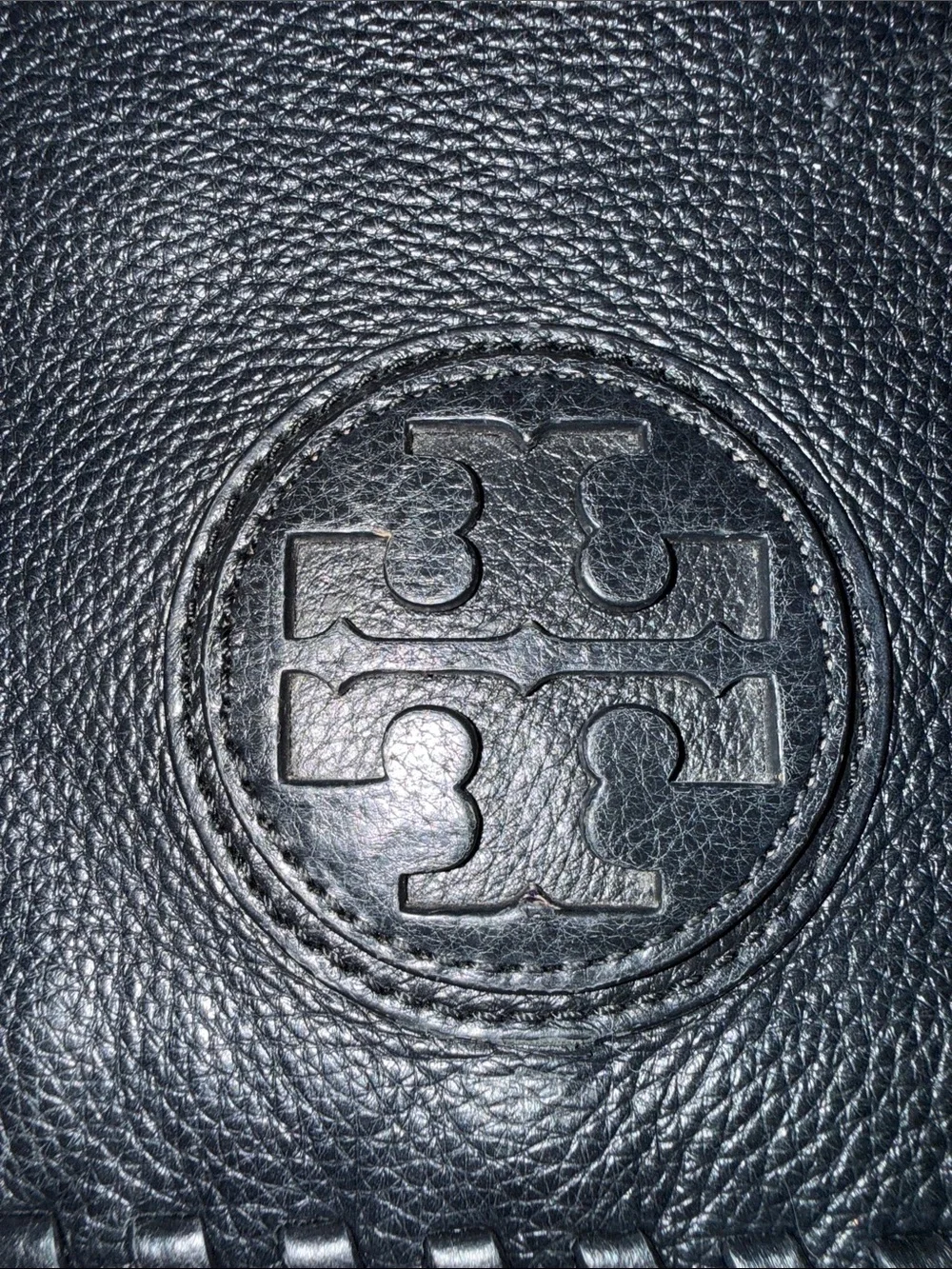 Tory Burch Black Leather Whipstitch Flap Crossbody with Gold Chain